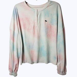 Tie-Dye Long-Sleeve Button-Up Pullover Top With Elastic Cuffs Tie Dye Size Small